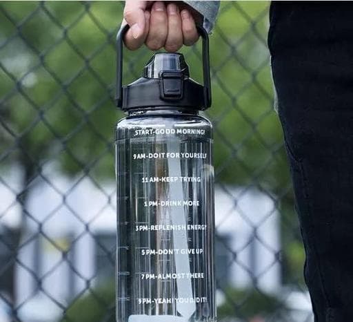 Large Motivational Water Bottle with Time Marker | 2 Litre Leakproof Gym Bottle with Handle | BPA Free Plastic Sipper for Sports, Fitness, Office & Daily Hydration